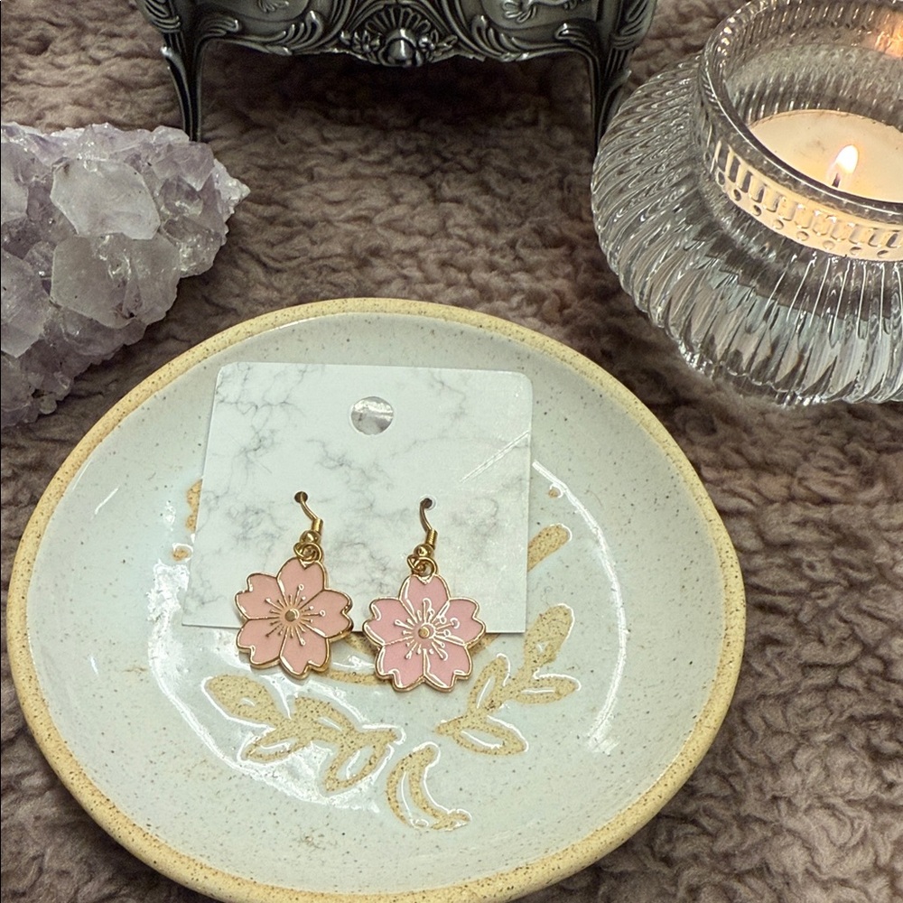 Gold and Pink Floral Earrings